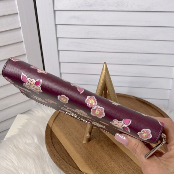 KATE SPADE l Tinsel Wallet Limited Edition Zip Around Floral Glitter Deep Berry - Picture 7 of 11